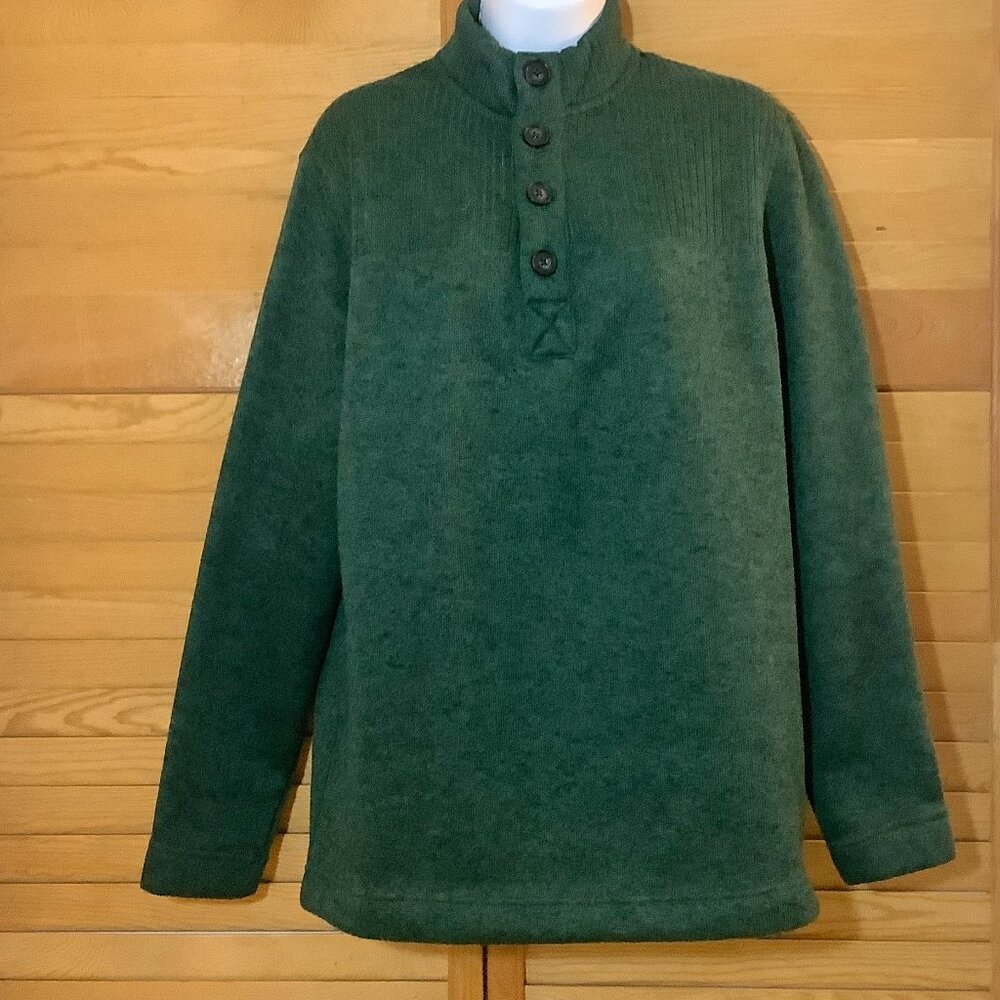 Aspen Pullover Top Green Sweater Knit Fabric Med Ribbed Neckline